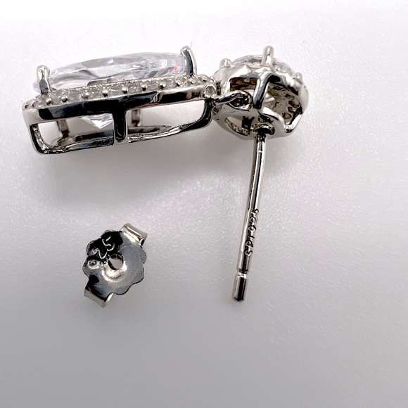 .925 Sterling Silver Rhodium Plated Teardrop CZ Earrings - Picture 6 of 17